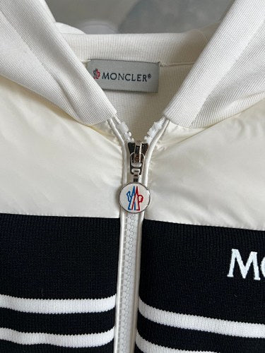 Moncler Hooded Knit-Splice Down Jacket – White & Black