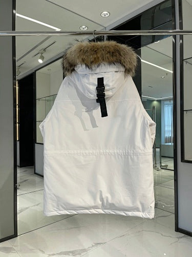 MLB NY Yankees Hooded Down Jacket with Fur Collar – White
