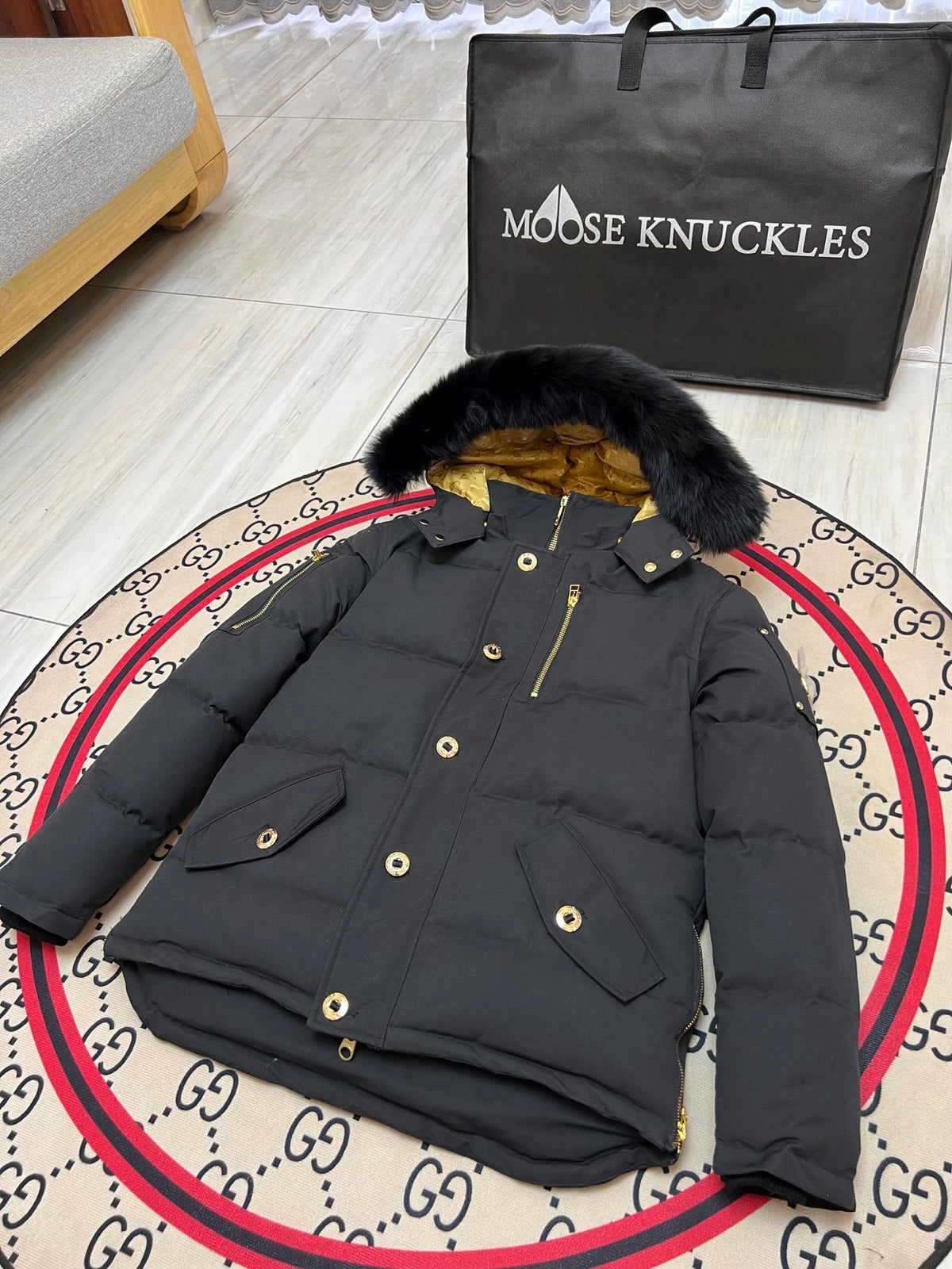Moose Knuckles Men's Short Parka – Black (Fur Hood)