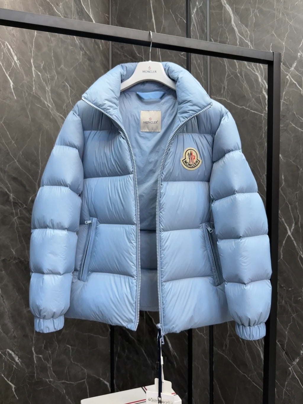 Moncler Oversized Badge Down Jacket – Sky Blue (Unisex)