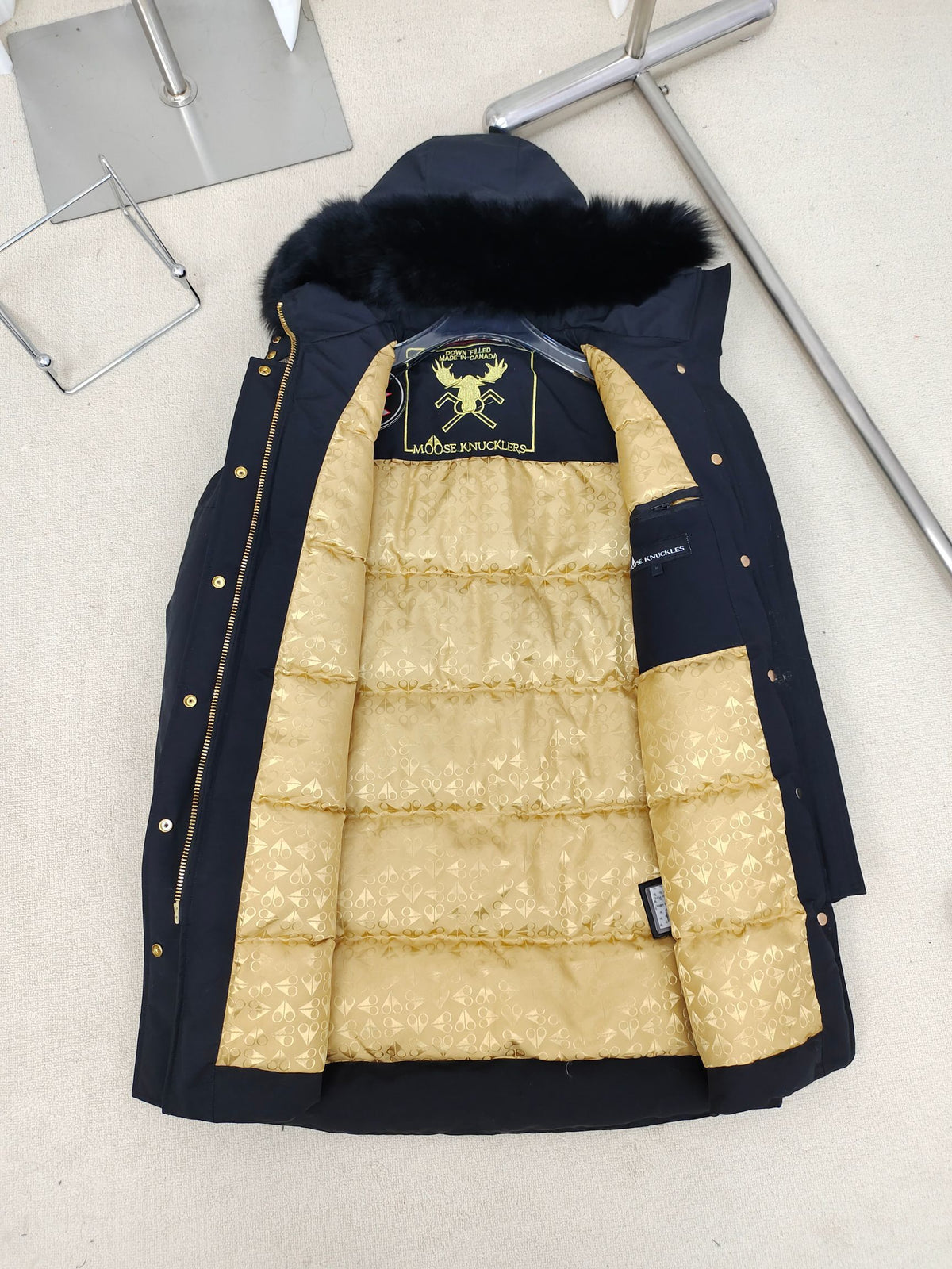 Moose Knuckles Women's Long Parka – Navy (Fur Hood)