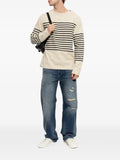 Emporio Armani sweater in striped cotton jersey with shoulder button