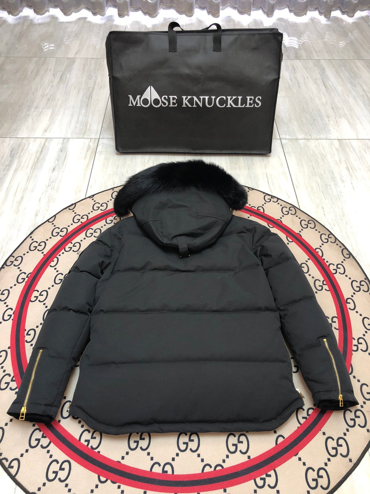Moose Knuckles Men's Short Parka – Black (Fur Hood)