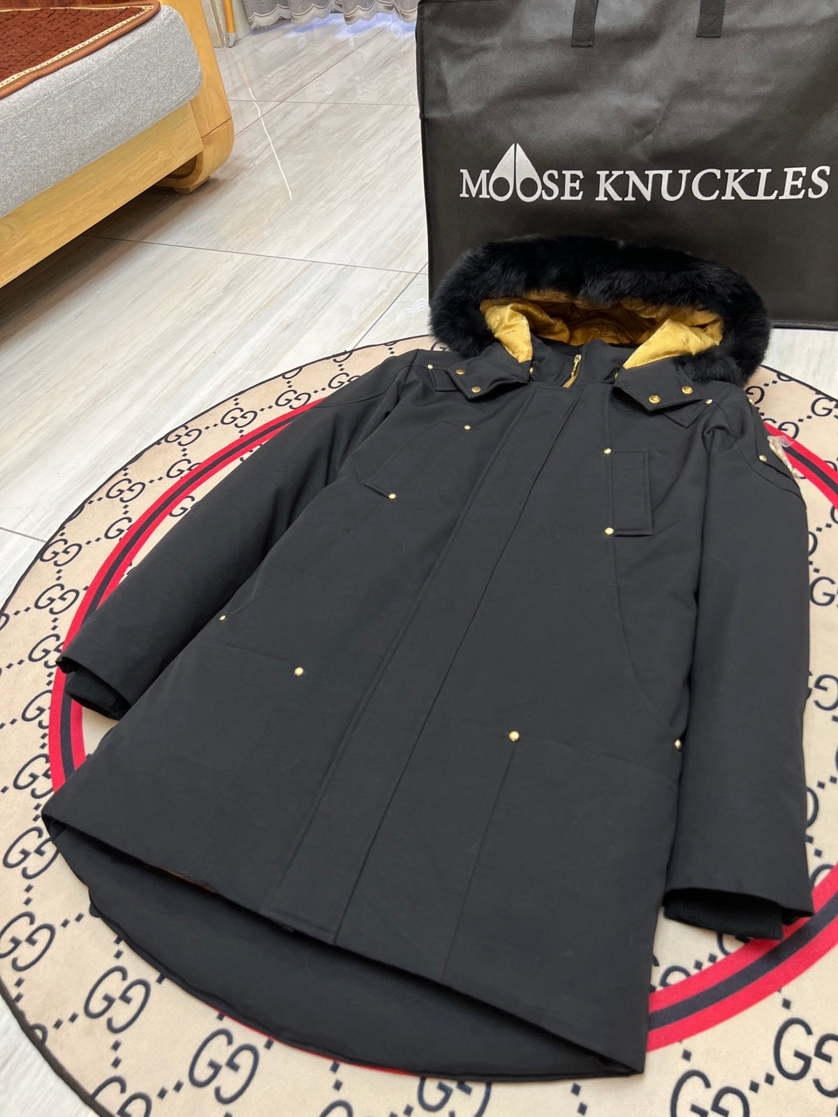 Moose Knuckles Men's Long Parka – Black (Fur Hood)