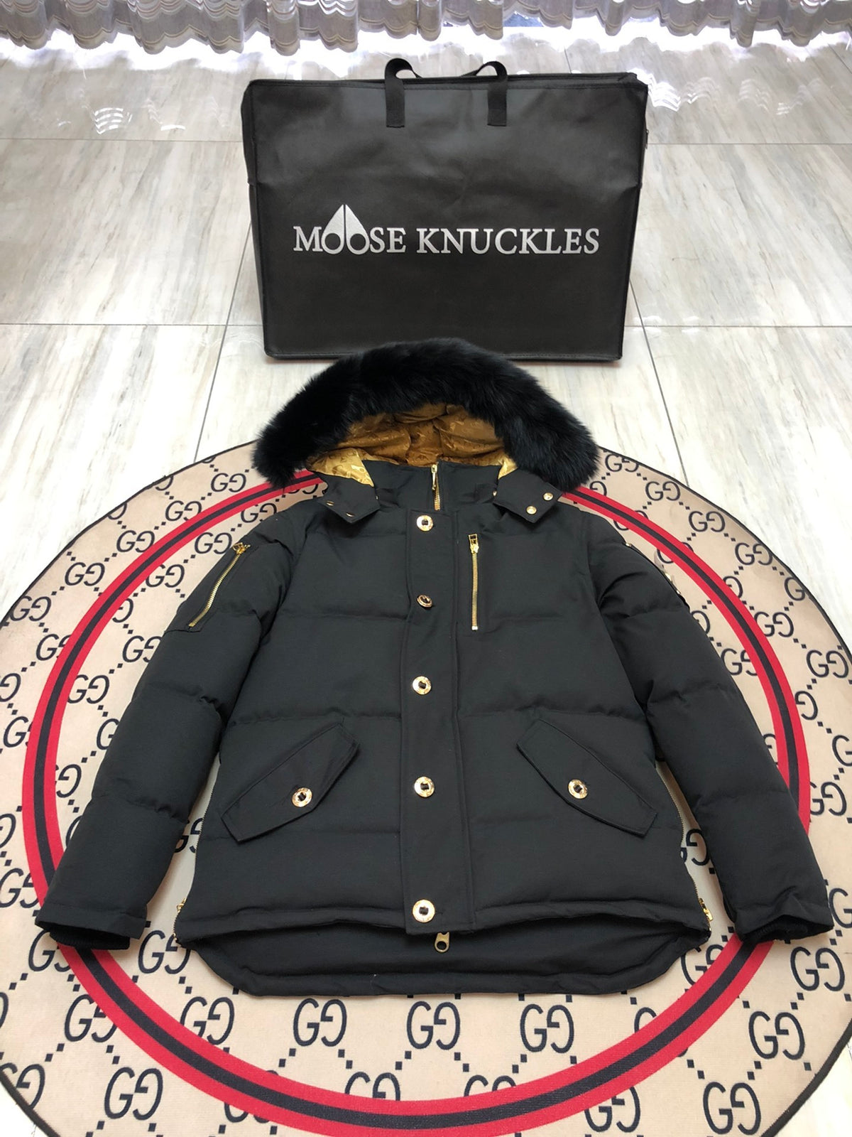 Moose Knuckles Men's Short Parka – Black (Fur Hood)