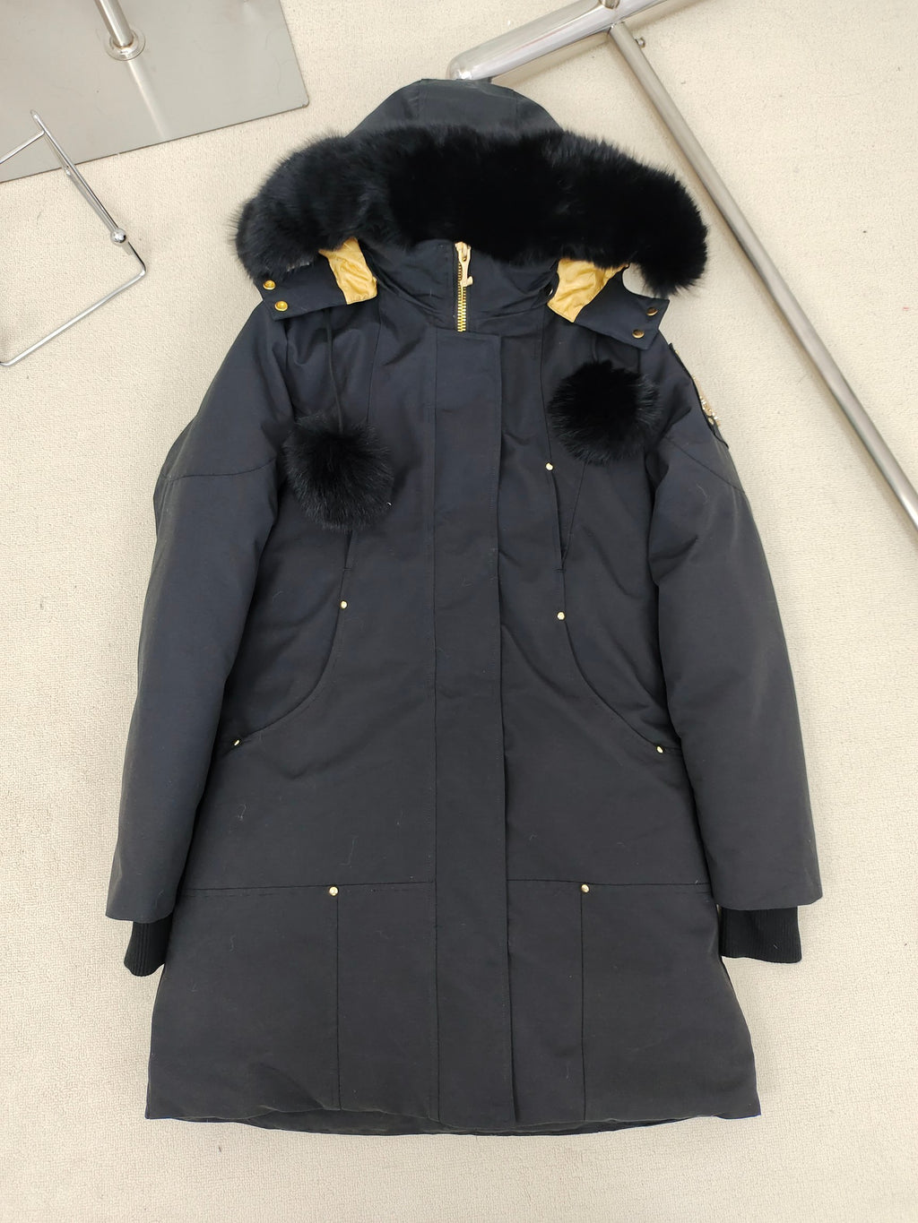 Moose Knuckles Women's Long Parka – Navy (Fur Hood)