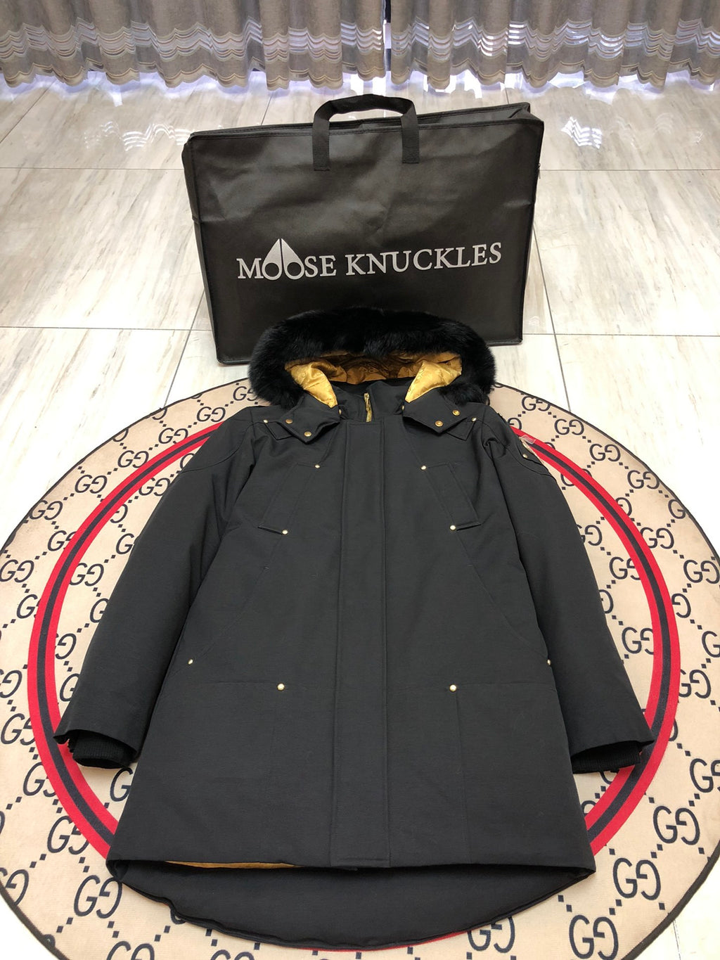 Moose Knuckles Men's Long Parka – Black (Fur Hood)