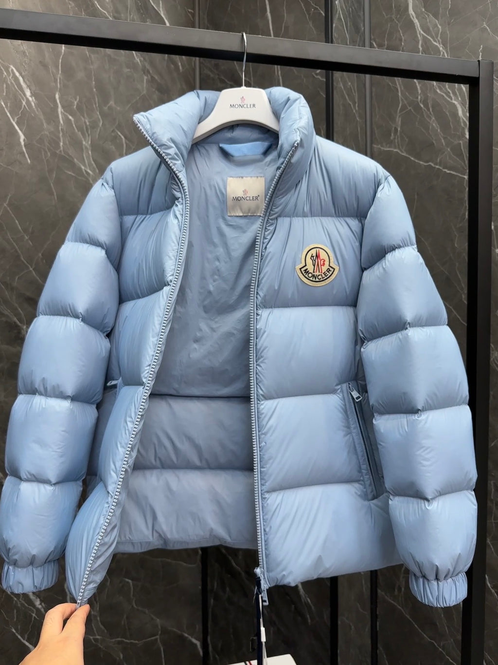 Moncler Oversized Badge Down Jacket – Sky Blue (Unisex)