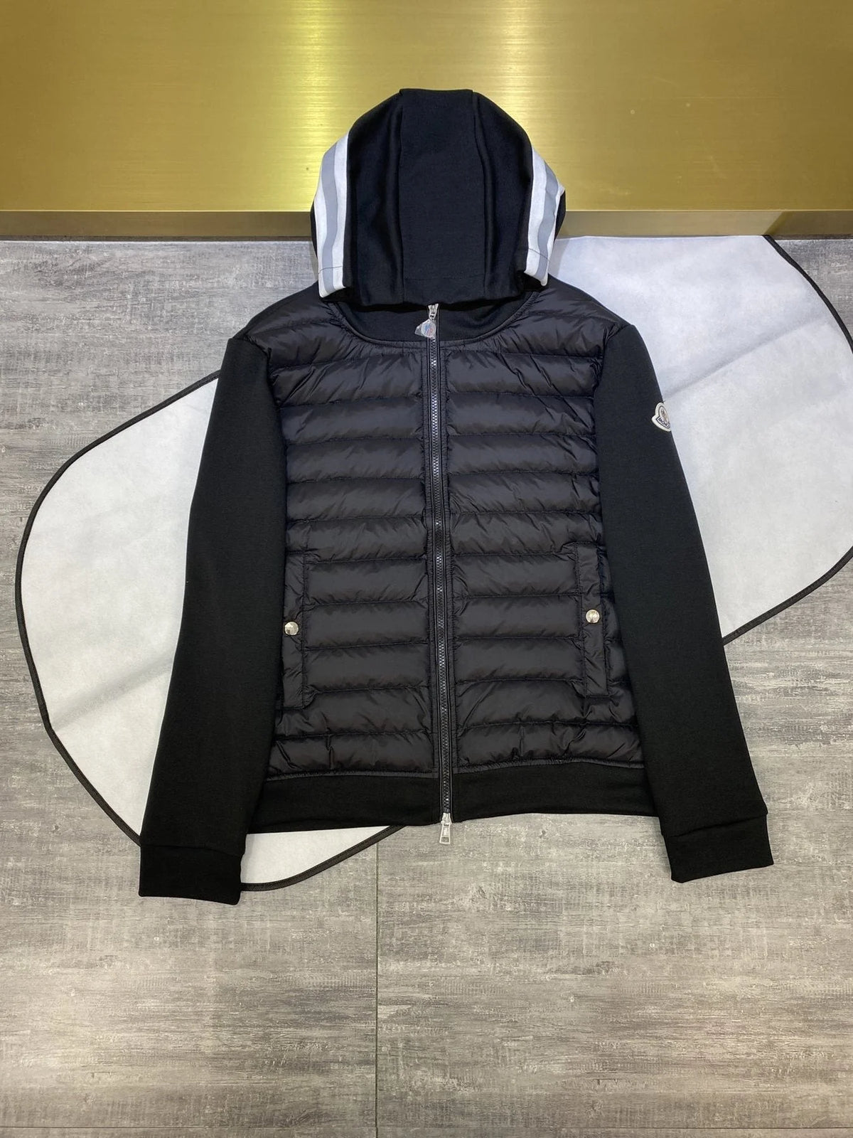Moncler Sweater Sleeve Down Jacket – Black