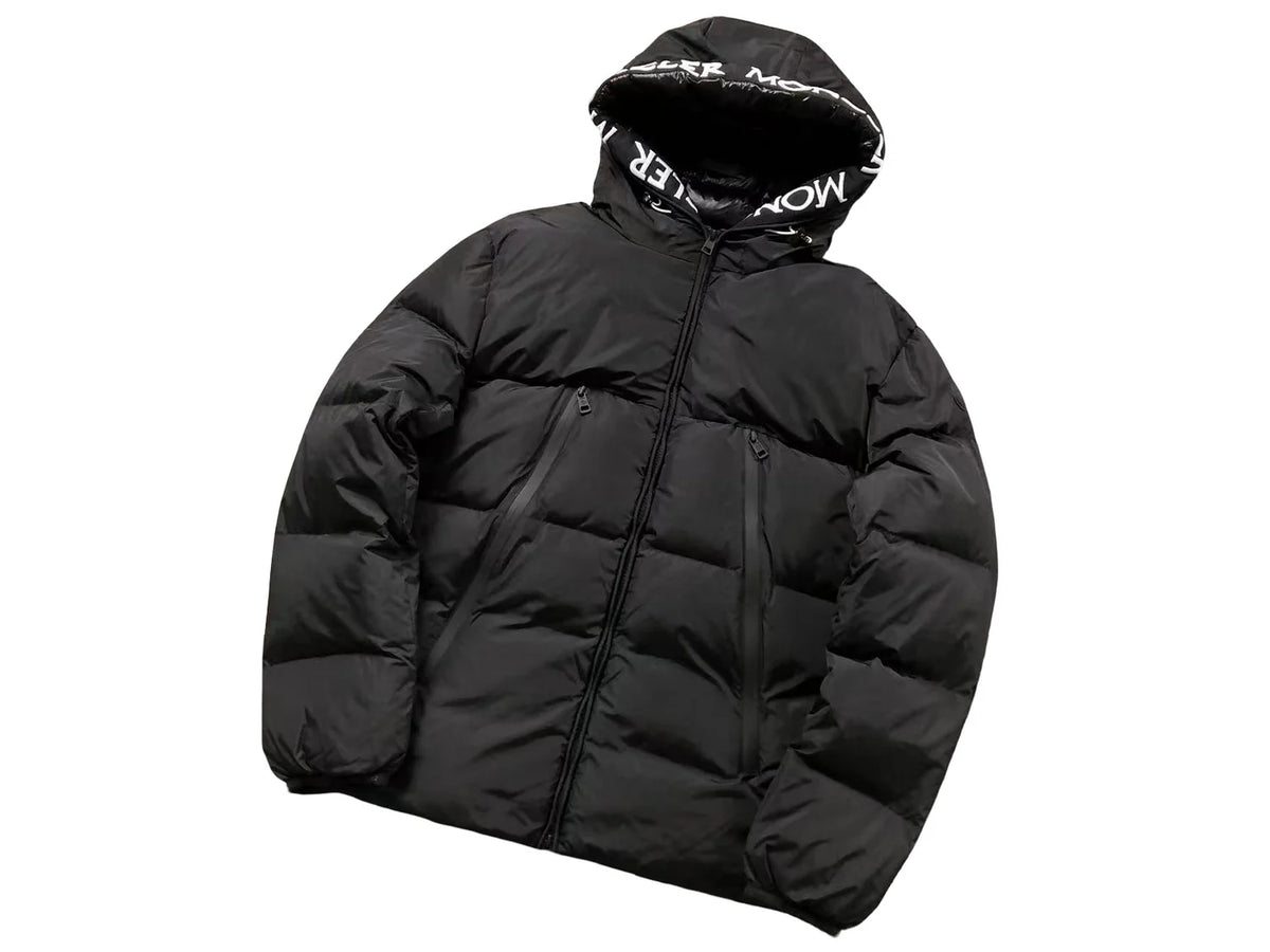 Moncler Logo-Hood Hooded Down Jacket – Black