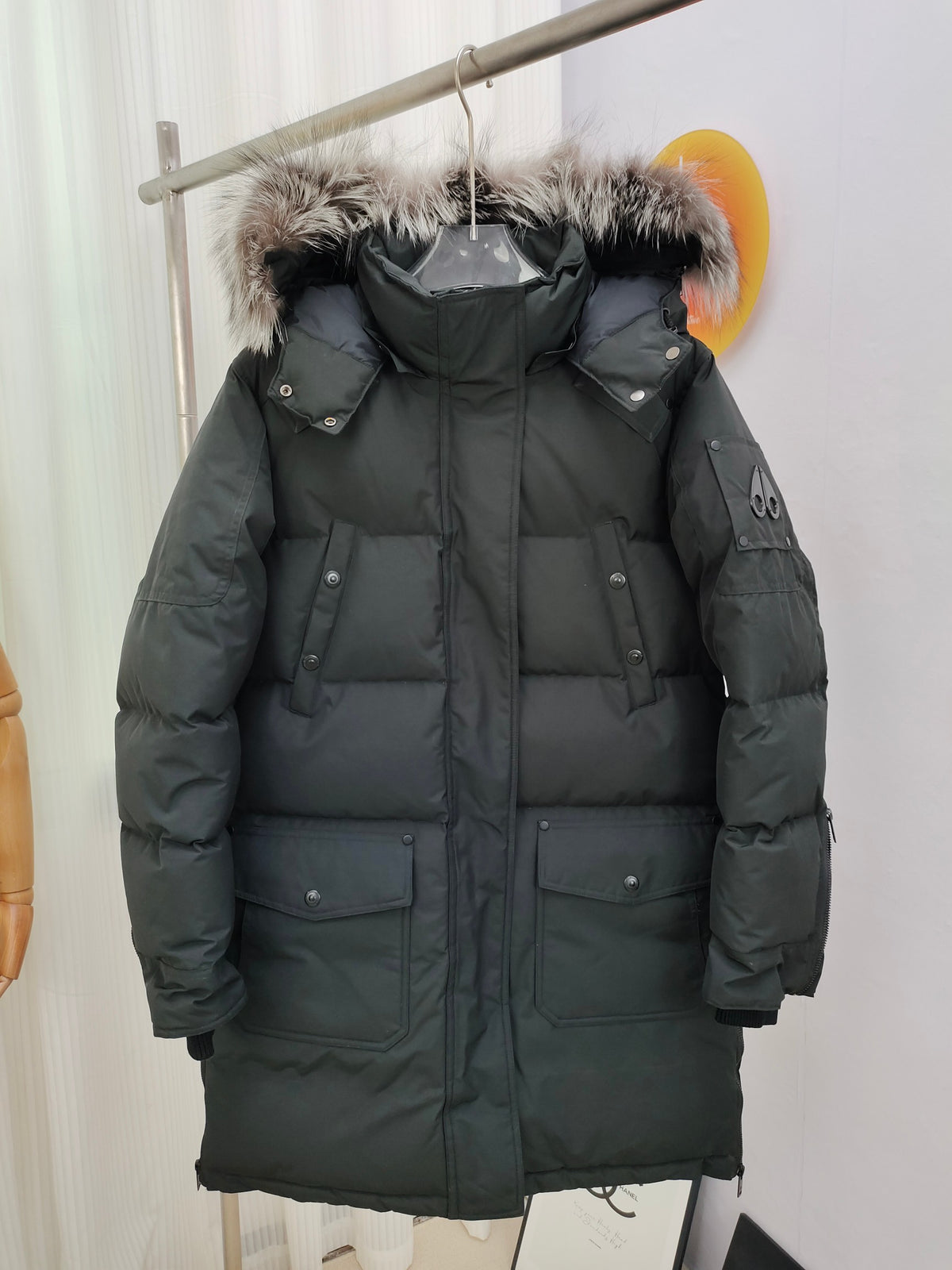 Moose Knuckles Women's Long Down Parka – Black with Fur Hood