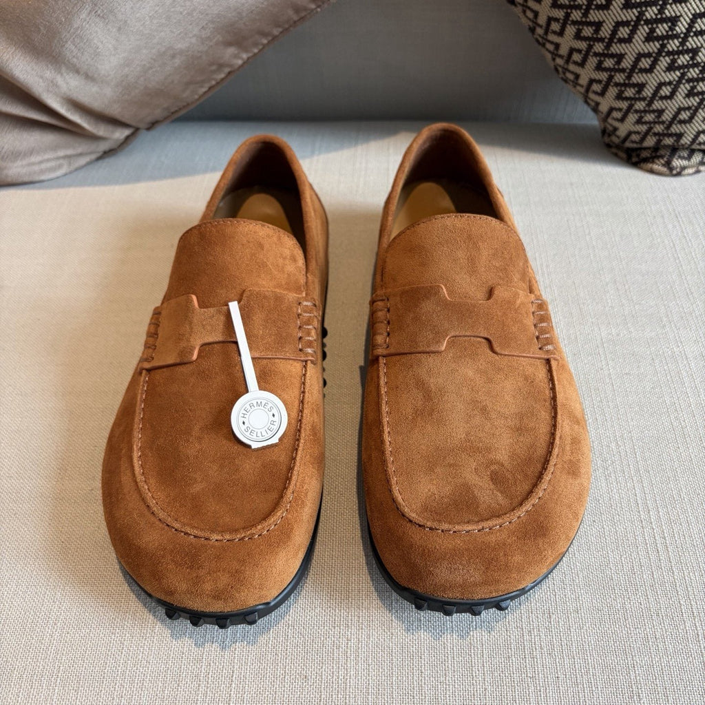 Hermès Textured Studded-Sole Loafers